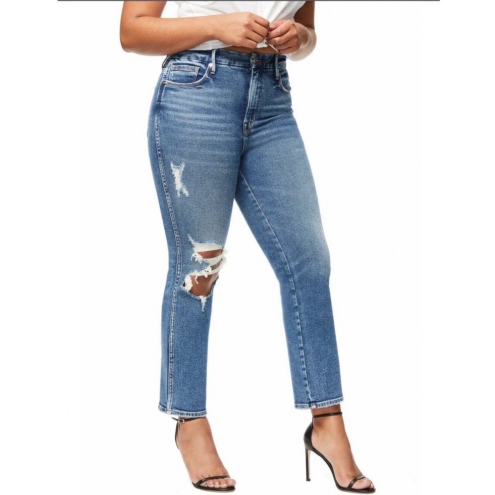Good American Good Curve Straight Distressed Leg Jeans Women's Size 8/29 - Picture 15 of 15